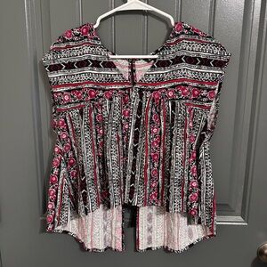 NWT Express Floral Striped Women's Top - Pink and Black